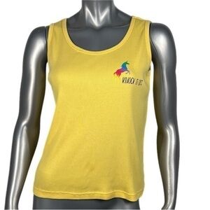 Erika | Yellow Ribbed Tank Top Graphic Print Rainbow Unicorn ‘Knock it off’